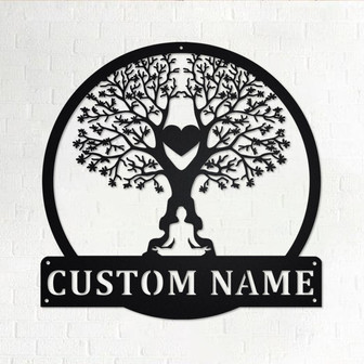 Custom Tree Namaste Heart Metal Wall Art, Personalized Tree Namaste Name Sign Decoration For Room, Tree Namaste Home Decor, Custom Namaste - Thegiftio