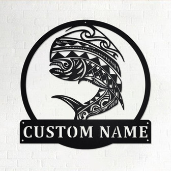 Custom Tribal Mahi Mahi Fish Metal Wall Art, Personalized Mahi Mahi Name Sign Decoration For Room, Mahi Mahi Home Decor, Custom Mahi Mahi - Thegiftio