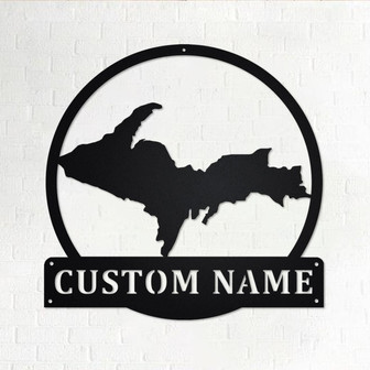 Custom Upper Peninsula Metal Wall Art, Personalized Michigan Family Name Sign Decoration For Room, Upper Peninsula Metal Home Decor - Thegiftio UK