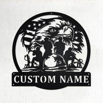 Custom US Patriotic Eagle Soldier Player Metal Wall Art, Personalized Soldier Name Sign Decoration For Room, Soldier Metal Home Decor - Thegiftio UK