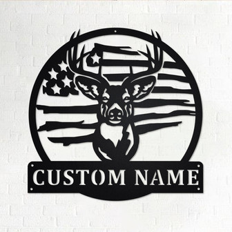 Custom USA Flag American Hunting Player Metal Wall Art, Personalized Hunter Name Sign Decoration For Room, Hunting Metal Home Decor - Thegiftio