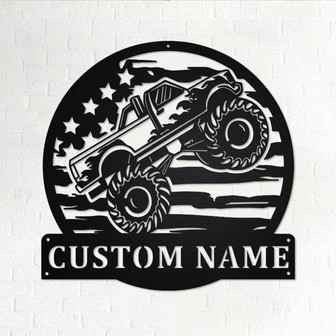 Custom USA Monster Truck Metal Wall Art, Personalized Monster Truck Name Sign Decoration For Room, Monster Truck Home Decor, Monster Truck - Thegiftio
