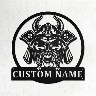 Custom Viking Skull Metal Wall Art, Personalized Viking Name Sign Decoration For Room, Viking Metal Home Decor, Custom Viking Skull - Thegiftio UK