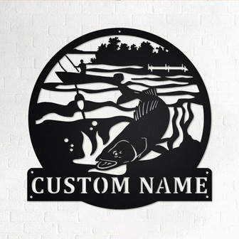 Custom Walleye Fishing Metal Wall Art, Personalized Walleye Fisher Name Sign Decoration For Room, Walleye Fishing Metal Home Decor, Walleye - Thegiftio UK