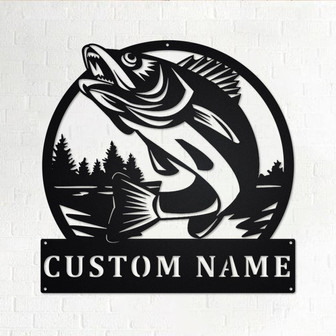 Custom Walleye Fishing Metal Wall Art, Personalized Walleye Fisher Name Sign Decoration For Room, Walleye Fishing Metal Home Decor, Walleye - Thegiftio UK