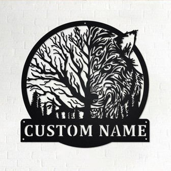Custom Wolf Moon Metal Wall Art, Personalized Wolf Name Sign Decoration For Room, Wolf Moon Metal Home Decor, Custom Wolf Moon, Wolf Animals - Thegiftio