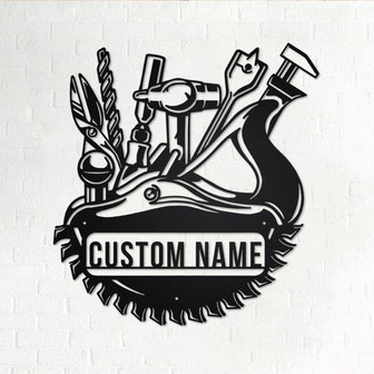 Custom Woodworking Metal Wall Art, Personalized Woodworker Name Sign Decoration For Room, Woodworking Metal Home Decor, Custom Woodworking - Thegiftio UK