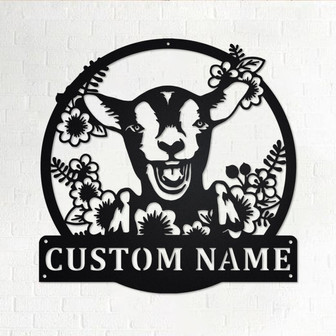 Custom Wreath Farm Goat Metal Wall Art, Personalized Goat Name Sign Decoration For Room, Goat Home Decor, Custom Wreath Farm Goat - Thegiftio UK