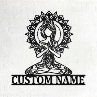 Custom Yoga Girl Mandala Metal Wall Art, Personalized Yoga Girl Name Sign Decoration For Room, Yoga Girl Metal Home Decor, Custom Yoga Girl - Thegiftio UK