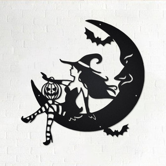 Halloween Witch Moon Metal Sign | Witch Moon Metal Wall Art | Witch Moon Tree Metal wall Decor | Halloween Metal Decor | Halloween Decor - Thegiftio