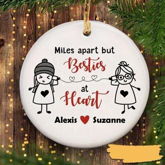 Personalized Christmas Ornament For Bestie Bestfriend Bff Long Distance Touch Gifts Custom Name Miles Apart But Bestie At Heart Ceramic Hanging Tree On Christmas Xmas - Thegiftio