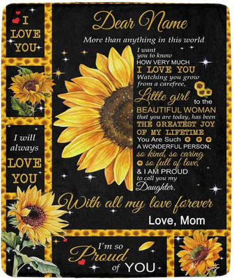 Personalized Custom Daughter Name Fleece Blanket Sunflower Ultra-soft Micro Fleece Blanket Personalized Gift Blanket From Dad Or Mom - Thegiftio UK