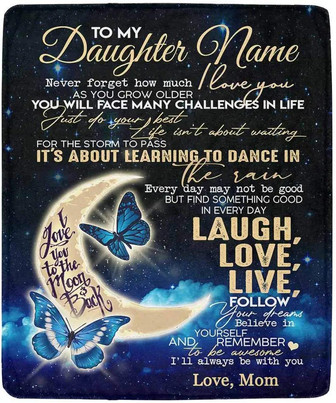 Personalized Custom Daughter Name Fleece Throw Blanket Butterfly And Moon Soft Cozy Warm Blanket Lightweight Fleece Blanket For Bed Couch From Dad Or Mom - Thegiftio UK