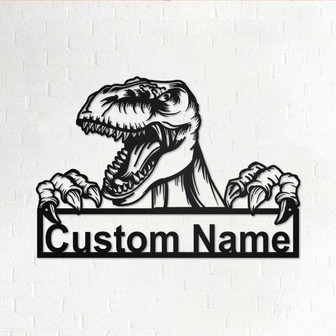 Personalized Dinosaur Metal Sign | Dinosaur Metal Wall Art | Dinosaur Metal Wall Decor | Tyrannosaurus Metal Sign | Dinosaur Lover Gift - Thegiftio UK