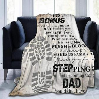 Throw Blanket To My Bonus Dad Soft Micro Fleece Blanket Warm Blanket For Women Sofa Couch Blanket Lightweight Blanket - Thegiftio UK