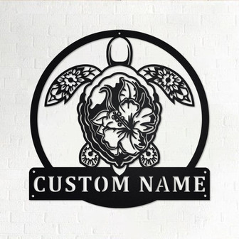 Turtle With Tropical Personalized Metal Sign | Turtle Metal Wall Art | Turtle Metal Wall Decor | Turtle Lover Gift | Turtle Lover | Turtle - Thegiftio