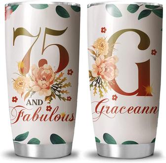Personalized 75th Birthday Gift Tumbler 20oz For Women For Mom, Mother, Grandma, Wife, Sister, Friend Floral Monogram Custom Name Travel Cup - Thegiftio UK
