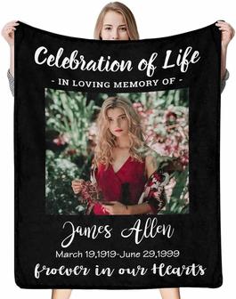 Custom In Loving Memory Blanket, Personalized Photo Blanket Celebration Of Life Throw Fleece Blanket For Couch Sofa Bed Chair Office Memorial Sympathy Gift - Thegiftio UK