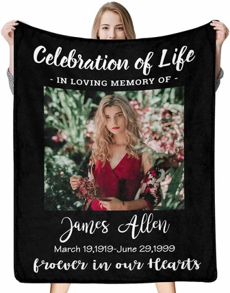 Custom In Loving Memory Blanket, Personalized Photo Blanket Celebration Of Life Throw Fleece Blanket For Couch Sofa Bed Chair Office Memorial Sympathy Gift - Thegiftio