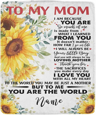 Custom Mom Blanket, Personalized Name Blanket Watercolor Sunflower To My Mom From Daughter Son Throw Fleece Blanket For Couch Sofa Bed Chair Office Mother's Day - Thegiftio