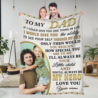 To My Dad Father's Day Blanket Custom Photos Collage Throw Blanket For Father Birthday Gifts From Son Daughter Personalized Blanket For Daddy Soft Fleece Blanket With Picture - Thegiftio UK