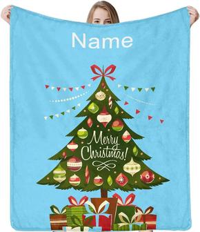 Personalized Name Blanket Custom Fleece Blanket Christmas Tree And Boxes Funny Size Blanket For Family Dad Mom Son Daughter - Thegiftio UK