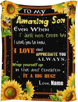 Personalized Name Blanket For My Son From Mom Or Dad To My Amazing Son I Want You To Know I Love You Sunflowers Soft Micro Fleece Blanket Soft Warm Bed Blanket - Thegiftio UK