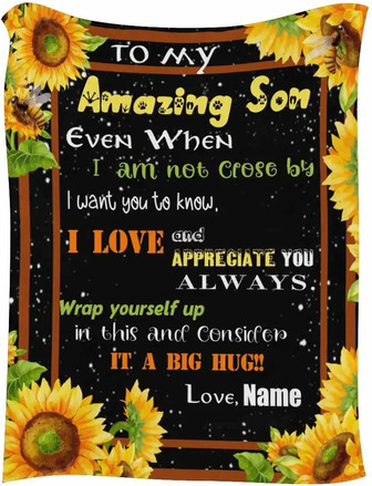 Personalized Name Blanket For My Son From Mom Or Dad To My Amazing Son I Want You To Know I Love You Sunflowers Soft Micro Fleece Blanket Soft Warm Bed Blanket - Thegiftio