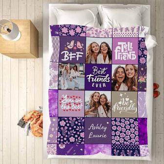 Personalized Throw Blanket For Best Friend Sister, Purple Flower Print Bff You Are The Best Blanket Best Friends Ever Fleece Blanket Custom Fleece Blanket With Friend Photos For Bestie Sister - Thegiftio UK