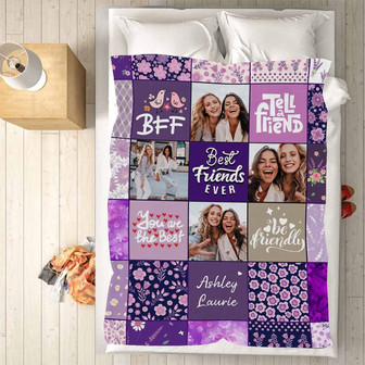 Personalized Throw Blanket For Best Friend Sister, Purple Flower Print Bff You Are The Best Blanket Best Friends Ever Fleece Blanket Custom Fleece Blanket With Friend Photos For Bestie Sister - Thegiftio UK