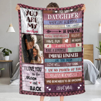 Daughter Blanket From Dad Custom Blanket With Photo Personalized Daughter Blanket From Mom, Blanket For Daughter From Mom - Thegiftio UK