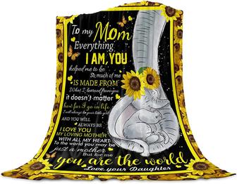 Happy Mother's Day Throw Blanket Fuzzy Blanket Flannel Bed Blanket A Letter From A Daughter To Mother Sunflower Elephant Family Love Throw Blanket For Couch Sofa Mothers Day Collection - Thegiftio UK