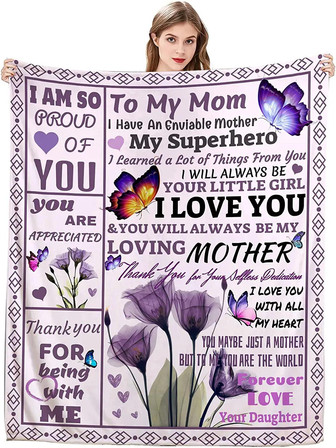 Mom Blanket, To My Mom Gift Throw Blanket, Flowers I Love You Mom Soft Comfortable Flannel Blanket, Unique Birthday Gift Throw Blanket To My Mom From Daughter Or Son - Thegiftio