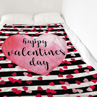Valentines Throw Blanket Pink Love Heart Valentine's Day Blanket Fleece Soft Lightweight Microfiber Bed Blanket Black White Stripes Blanket For Mom Girlfriend Gifts All Season Use - Thegiftio UK