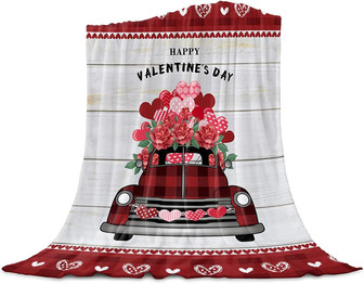 Valentines Throw Blanket Red Truck With Hear Shape Valentine's Day Blanket Fleece Soft Lightweight Microfiber Bed Blanket Wood Grain Blanket For Mom Girlfriend Gifts All Season Use - Thegiftio