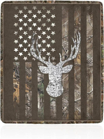 American Flag Camo Antler Flannel Fleece Bed Blanket Throw Blanket Lightweight Cozy Blanket For Bedroom Living Rooms Sofa Couch Mom Dad Birthday Gift - Thegiftio UK