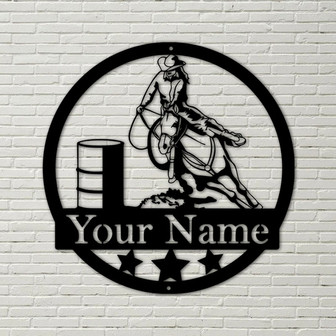 Barrel Racing Galloping Horse With Rider Handmade Metal Wall Art Hanging Sign - Thegiftio UK