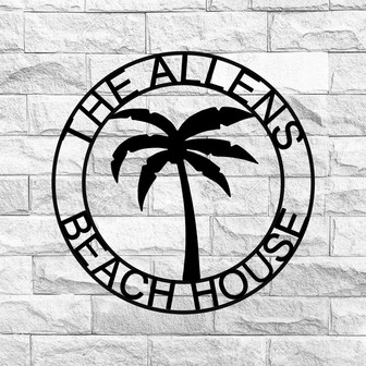 Beach House Personalized, Steel Metal Wall Sign, Wall Customized with Name and Palm Trees, Personalized Palm Tree Metal Sign, Beach Decor - Thegiftio UK