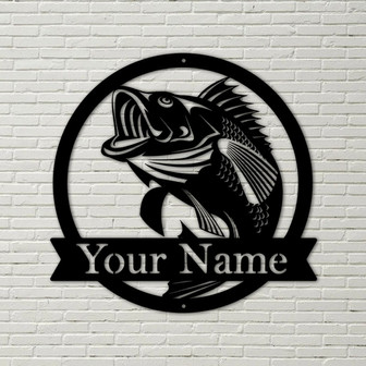 Custom Bass Family Lake Sign Decor Metal Lake House Decor Gifts, bass decor, fishing monogram, bass fishing, bass, custom text metal - Thegiftio UK