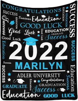 Custom Blanket For Graduation Gift, Class Of 2022 Graduation Success Good Luck Black Blue Blanket Personalized Throw Blanket For Him Her Daughter Son From Mom Dad Graduation Decoration Birthday - Thegiftio UK