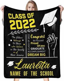 Custom Blanket For Graduation Gift, Class Of 2022 Graduate Dream Big Yellow & Black Blanket Personalized Graduation 2022 Throw Blanket For Him Her Daughter Son From Mom Dad Bedroom Birthday - Thegiftio UK