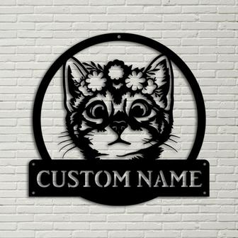 Custom Cute Cat Floral Metal Sign | Animal Funny | Father&#39;s Day Gift | Pets GiftPersonalized, Cute Cat Floral Metal Sign Art - Thegiftio UK