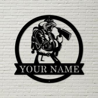 Custom Fireman Metal Wall Art | Personalized Firefighter Name Sign Decoration For Room | Firefighter Home Decor Dad Gifts | Birthday Gift - Thegiftio UK
