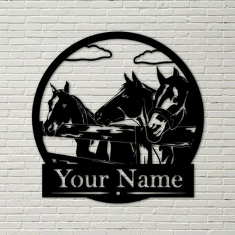 Custom Horses - Fence – Metal Sign, farm decor, barrel racing gift, personalized sign, western, farmhouse style - Thegiftio