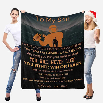 Custom Name Blanket To My Son From Mom Dad, Sport Football Blanket For Son You Are Capable Of Achieving Anything Blanket Home Decoration - Thegiftio