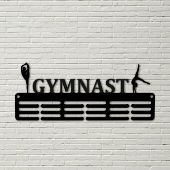 Custom Name Gymnast Medal Hanger Metal sign - 12 Rungs for medals & Ribbons, Show Team Spirit, metal sign, art, wall decor, award holder - Thegiftio UK