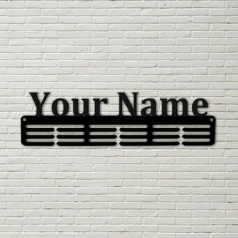 Custom Name Medal Hanger Metal sign - 12 Rungs for medals & Ribbons, Show Team Spirit, metal sign, art, wall decor, sport athlete gift - Thegiftio UK