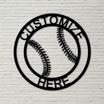 Customizable Metal Baseball Sign, Baseball Decoration, Custom Baseball in Circle, Metal Sports Decor, custom baseball sign, custom baseball - Thegiftio