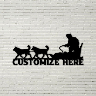 Customizable Metal Dog Sledding Sign, Metal Husky Sign Decoration, Personalized Winter Sports Decor - Thegiftio