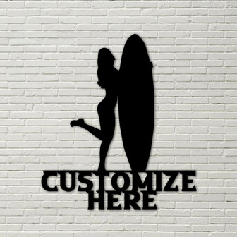 Customizable Metal Female Surfer Sign, Surfing Decoration, Personalized Metal Surfing Sign, Beach Decor - Thegiftio UK